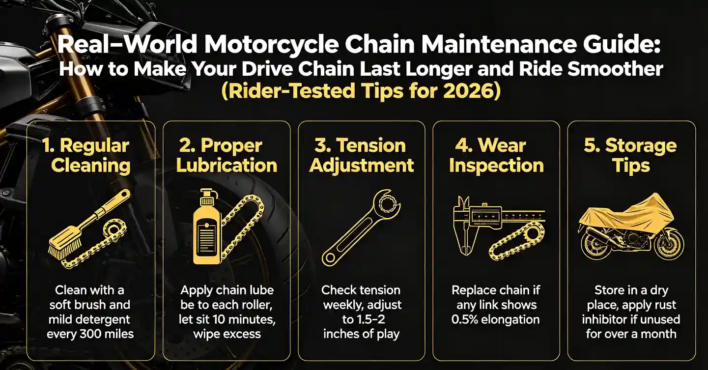Real-World Motorcycle Chain Maintenance Guide: How to Make Your Drive Chain Last Longer and Ride Smoother (Rider-Tested Tips for 2026)